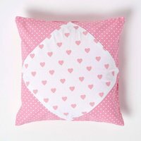 Cotton Pink Hearts and Polka Dots Cushion Cover - Pink / 45cm