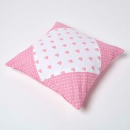 Cotton Pink Hearts and Polka Dots Cushion Cover - Pink / 45cm - thumbnail 4