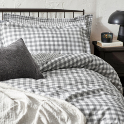 Barton Gingham Check Duvet Cover Set - Grey / Single - thumbnail 2