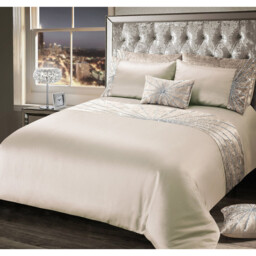 Luxury Crushed Velvet Diamante Starburst Duvet Cover and Pillowcase Set - Natural / Double - thumbnail 2