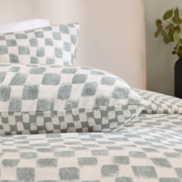 Nyhavn Checkerboard Reversible Duvet Cover Set - Aqua / Superking - thumbnail 2