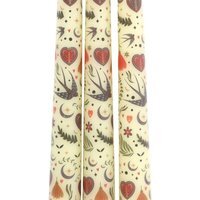 Set of 3 Folk Print Taper Candles for Home Decor - Cream
