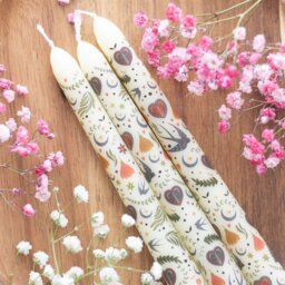 Set of 3 Folk Print Taper Candles for Home Decor - Cream - thumbnail 2