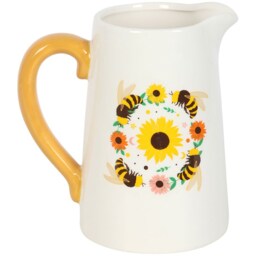 Summer Bee and Sunflower Ceramic Flower Jug Vase - White - thumbnail 2