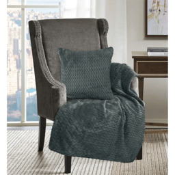 Snug Soft Chevron Patterned Blanket Mink Throw  - Charcoal / 150x200 - thumbnail 2