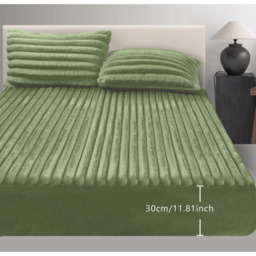 Plush Supersoft Jumbo Cord Ribbed Fitted Sheet Deep Box Olive - Olive / Double - thumbnail 3