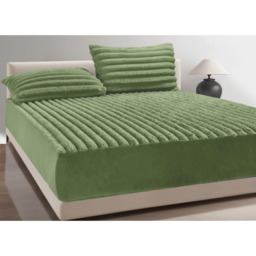 Plush Supersoft Jumbo Cord Ribbed Fitted Sheet Deep Box Olive - Olive / Double - thumbnail 2