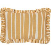 Carmon Stripe Ruffle Cushion - Linen/Ochre / Feather