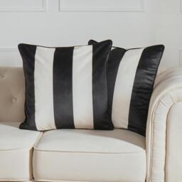 Pack of Matte Velvet Stripe Filled Cushions - White / 4 - thumbnail 5