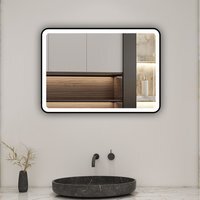 Bathroom Mirror with LED Lights, Black Frame, Rectangle - Black / 8.5kg / 60cm