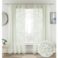 Pair of Sheer Voile Panels with Leaf Print - Green / 137cm - image 1