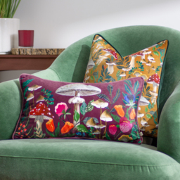 Wild Gardens Mushroom Repeat Velvet Piped Cushion - Multicolour / Feather - thumbnail 2