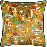 Wild Gardens Mushroom Repeat Velvet Piped Cushion - Multicolour / Feather - thumbnail 1