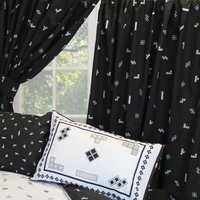 Tetris Monochrome Curtain Pair With Tie Backs, Pencil Pleat - Black / 54in