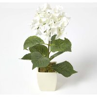 Homescapes Small Cream Artificial Hydrangea Flower in Cream Pot, 38 cm Tall - Natural - image 1
