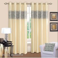 3D floral pattern with diamonte stud curtain pair - Silver / 72in