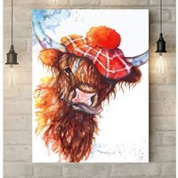 Highland Cow Tam o'Shanter Canvas Wall Art - Brown / 30 x 20 in