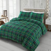 Flannelette Tartan Check Duvet Cover Set Set - Green / Superking
