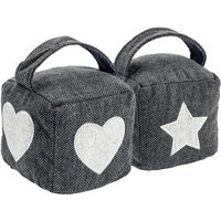 16 x 16cm Mismatched Herringbone Door Stop Set Pack of 2 - Grey - thumbnail 1
