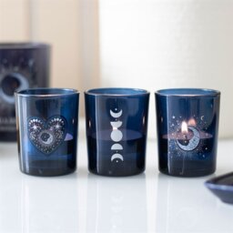 Set of 3 Blue Moon Votive Candle Holders Celestial Decor Gifts - Blue - thumbnail 2