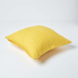 Homescapes Cotton Rajput Ribbed Cushion Cover - Yellow / 45cm - thumbnail 4
