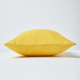 Homescapes Cotton Rajput Ribbed Cushion Cover - Yellow / 45cm - thumbnail 3