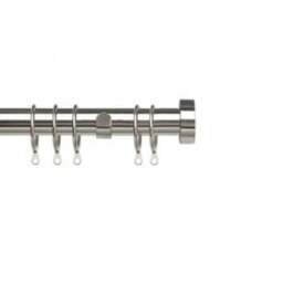 25-28mm Stud End Satin Silver Metal Curtain Pole Set - Silver / 170cm - thumbnail 2