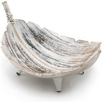 Large Hand Carved Coconut Leaf Fruit Bowl Whitewash Rustic Decor - White - thumbnail 1