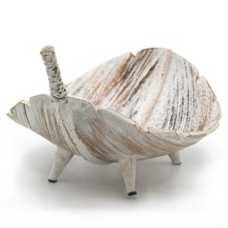 Large Hand Carved Coconut Leaf Fruit Bowl Whitewash Rustic Decor - White - thumbnail 2