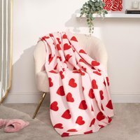 Heart Print Fleece Throw - Red - thumbnail 1