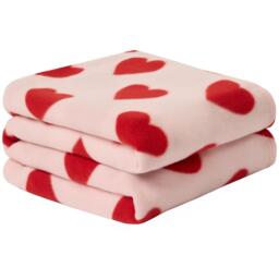 Heart Print Fleece Throw - Red - thumbnail 4