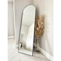 Silver Arched Metal Frame Mirror Wall & Floor Standing - 145 x 45cm - Silver