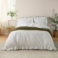 Blousey Cotton Ruffle Duvet Cover Set - Olive / Double - thumbnail 1