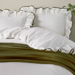 Blousey Cotton Ruffle Duvet Cover Set - Olive / Double - thumbnail 2
