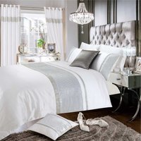 Crushed Velvet Diamante Luxurious Duvet Cover and Pillowcase Set - White / Single - image 1