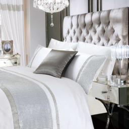 Crushed Velvet Diamante Luxurious Duvet Cover and Pillowcase Set - White / Single - thumbnail 3