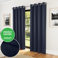 Pair of Supersoft Plain Thermal Eyelet Curtains - Navy / 168cm / 183cm - image 1