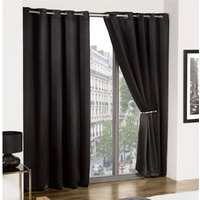 Woven Thermal Blackout Eyelet Curtains - Black / 116cm / 137cm