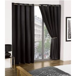 Woven Thermal Blackout Eyelet Curtains - Black / 116cm / 137cm - thumbnail 3