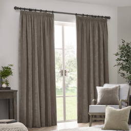 Heavy Chenille Velvet Pencil Pleat Curtains - Greige / 117cm / 137cm - thumbnail 4