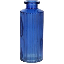 Glass Ribbed Slender Bottle Bud Vase - Cobalt Blue - thumbnail 2