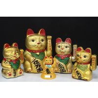 Lucky Chinese Waving Cat Statue for Wealth, Fortune, Talisman - Gold