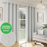 Pair of Tokyo Velvet Embossed Eyelet Thermal Room Darkening Curtains - Grey / 229cm - image 1