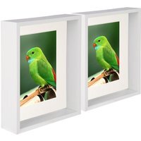 "8"" x 10"" 3D Deep Box Photo Frames - 5"" x 7"" Mount - Pack of 2 - White/Ivory"