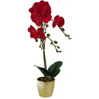Artificial Real Touch Orchid in Decorative Pot - Red Leopard Gold / 50cm Red Gold