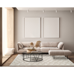 Freya Living Room Area Rug Contemporary 3D Embossed Modern Herringbone Design - Cream / 170cm - thumbnail 3