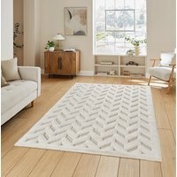 Freya Living Room Area Rug Contemporary 3D Embossed Modern Herringbone Design - Cream / 170cm - thumbnail 1