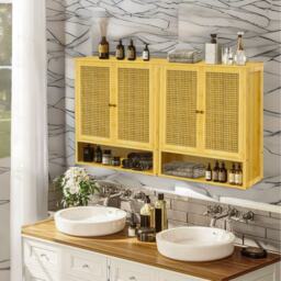Bamboo Bathroom Wall-Mounted Storage Cabinet Organiser - Natural Brown - thumbnail 5