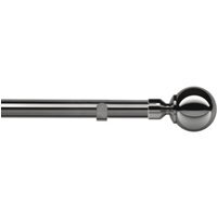 28mm Fixed Length Metal Eyelet Curtain Pole Set - Met Ball Finial - Polished Graphite / 60cm