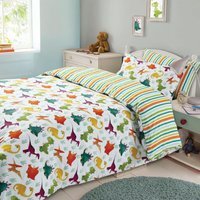 Dreamscene Multi Colour Dinosaur Duvet Cover Bedding Set - Green